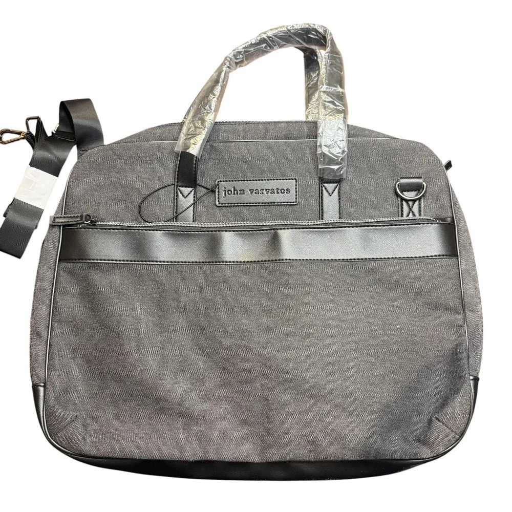 John Varvatos‎ Gray 17in Laptop Bag Soft Case Mens Adjustable Shoulder Strap